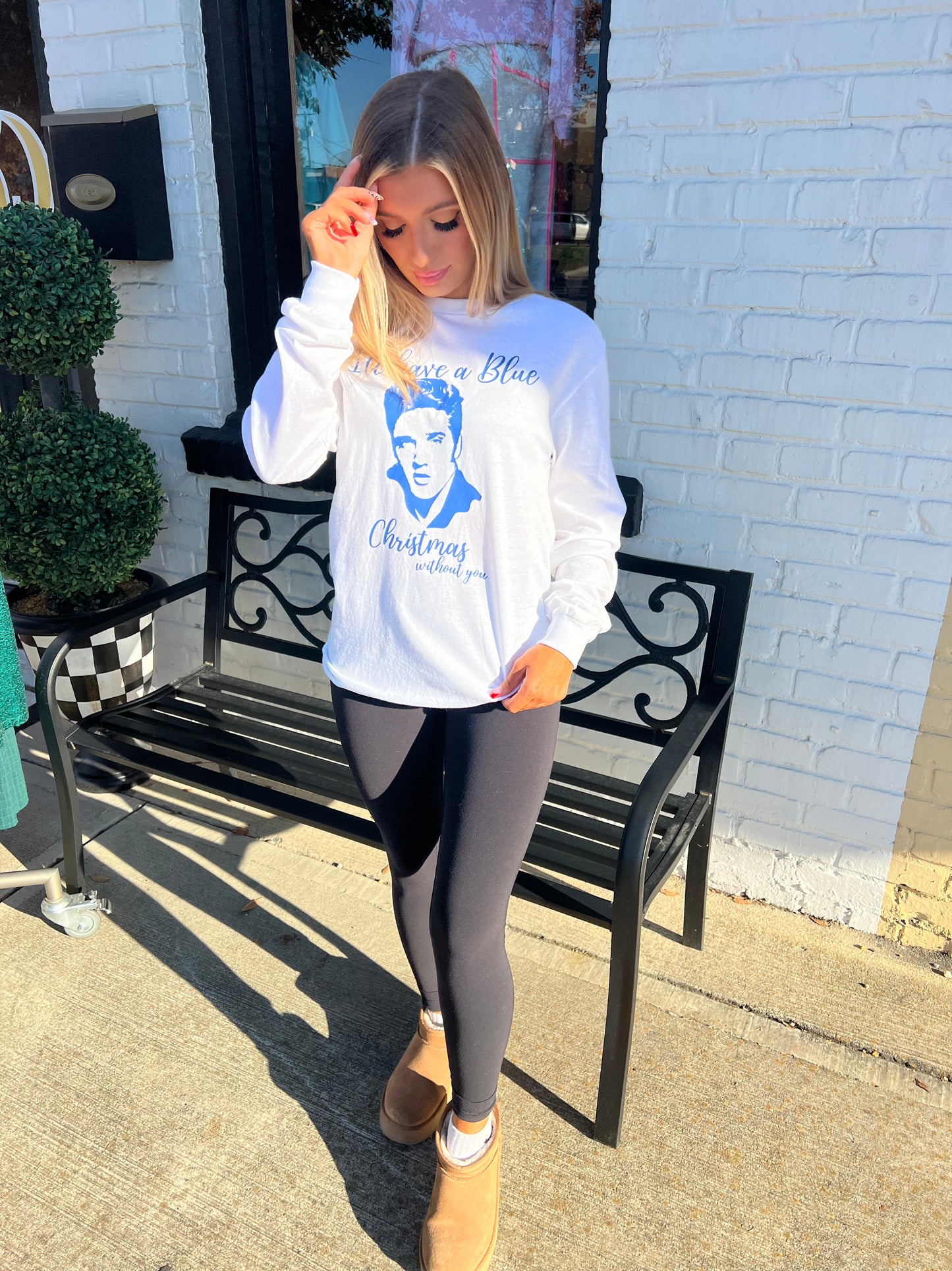 Blue Christmas Elvis long Sleeve Tee