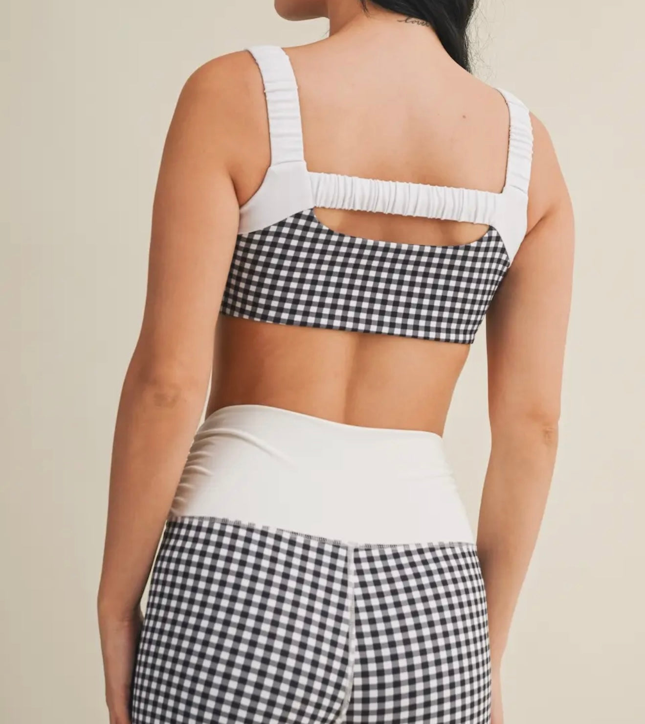 Black Gingham Scrunched Sports Bra