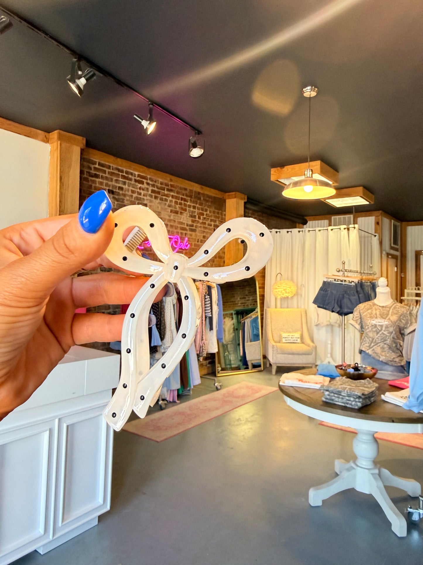 White Polka Dot Bow Clawclip