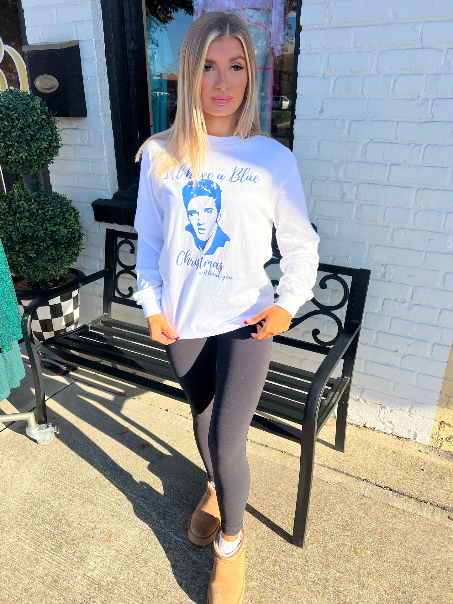 Blue Christmas Elvis long Sleeve Tee