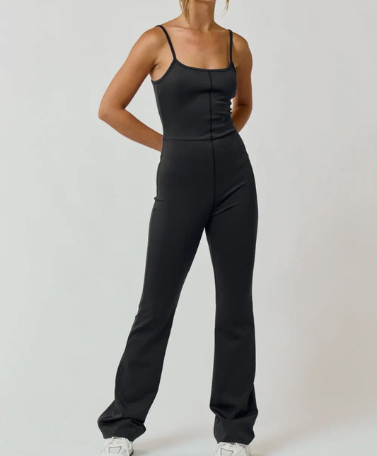 Athleisure Black Flare Leg Jumpsuit