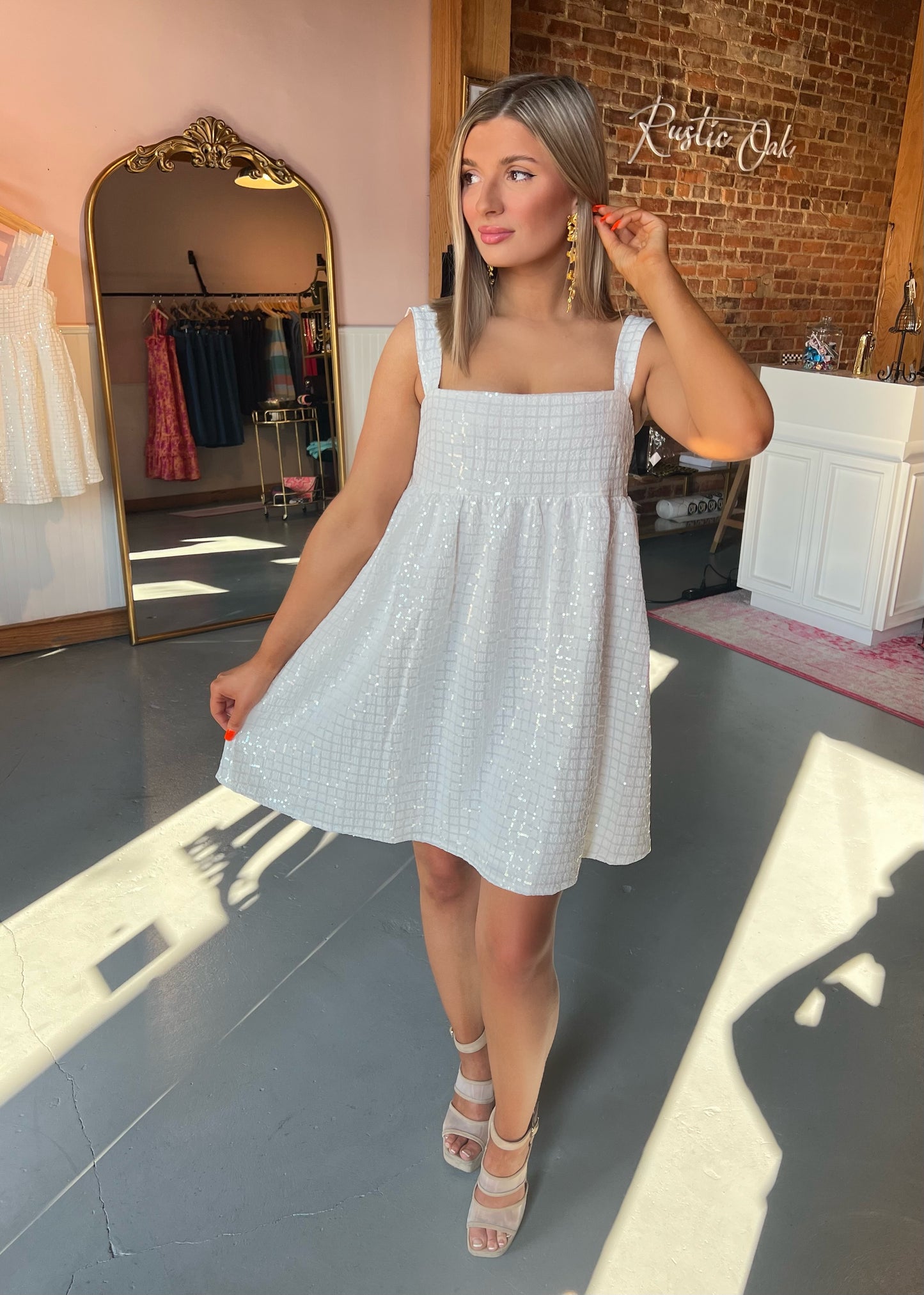 white babydoll mini dress Flowy Cotton Candy LA Perfect for bridal showers Brilliant Pink Floral Babydoll Mini