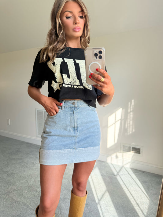Denim Cuffed Denim Skirt