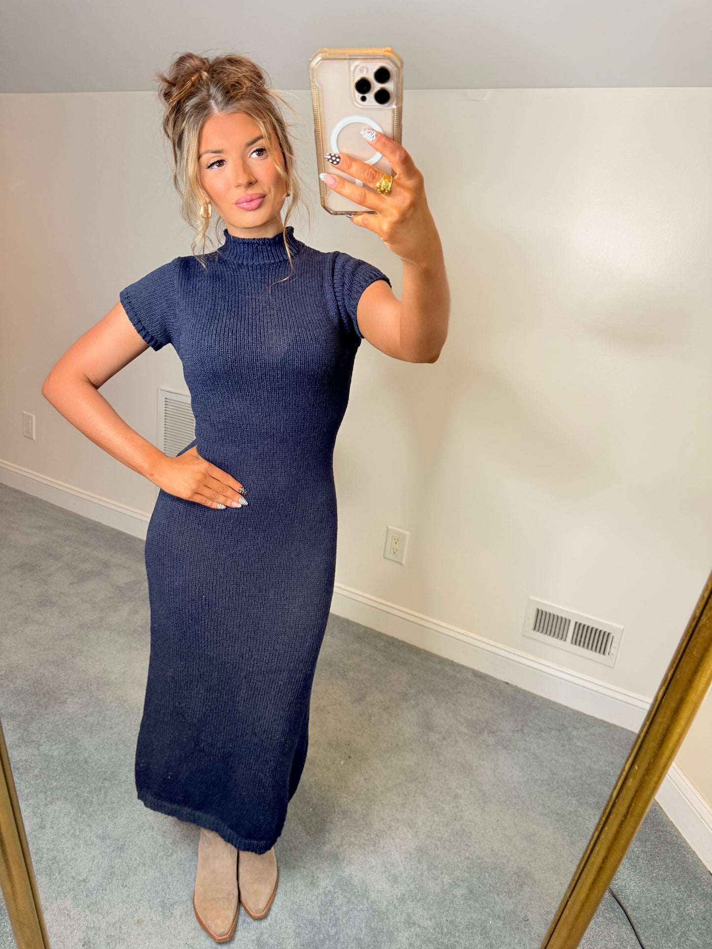 Noelle Navy Midi Sweater Dress