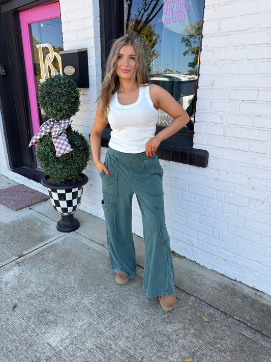 Dark Green Cargo Lounge Pants