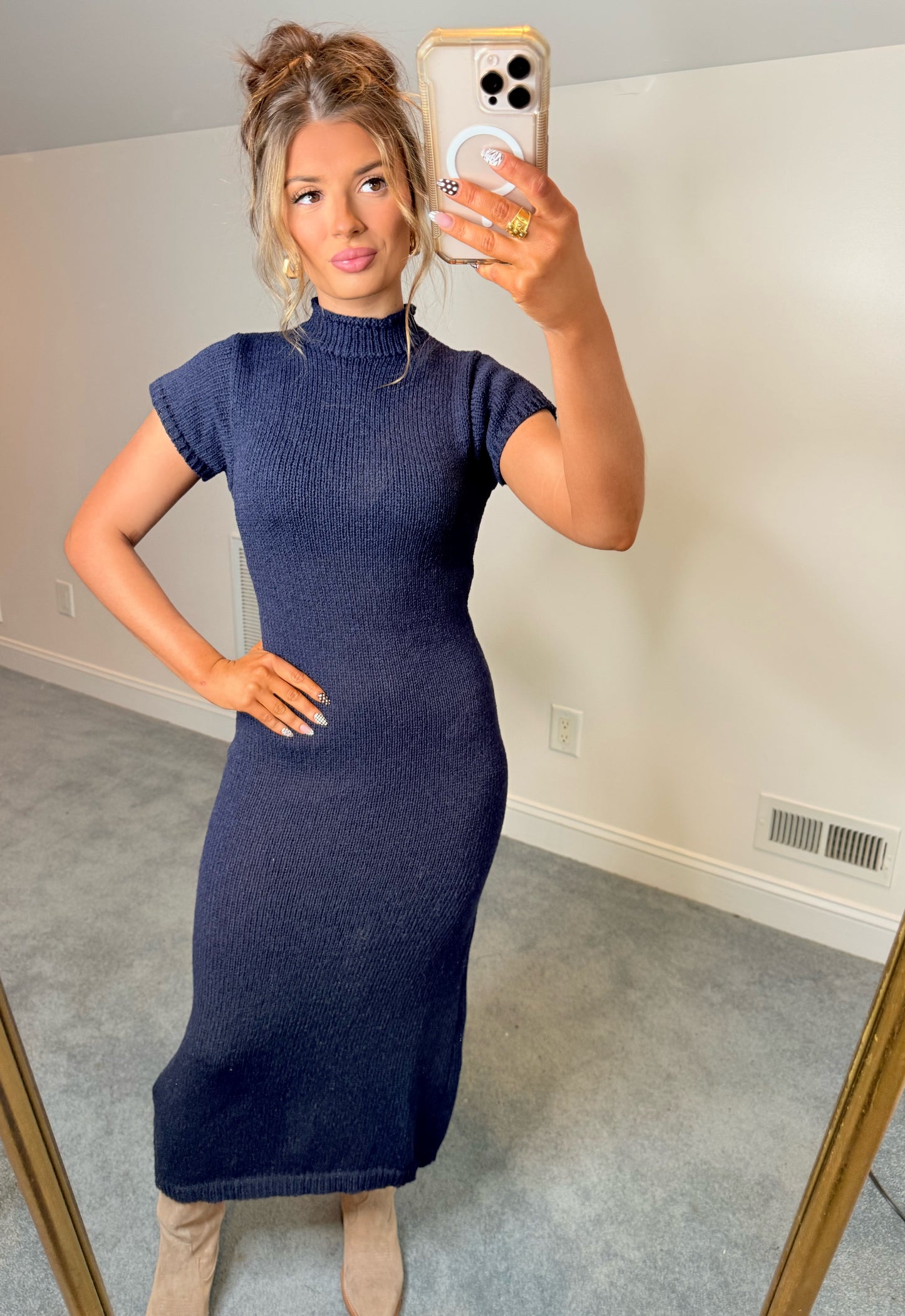Noelle Navy Midi Sweater Dress