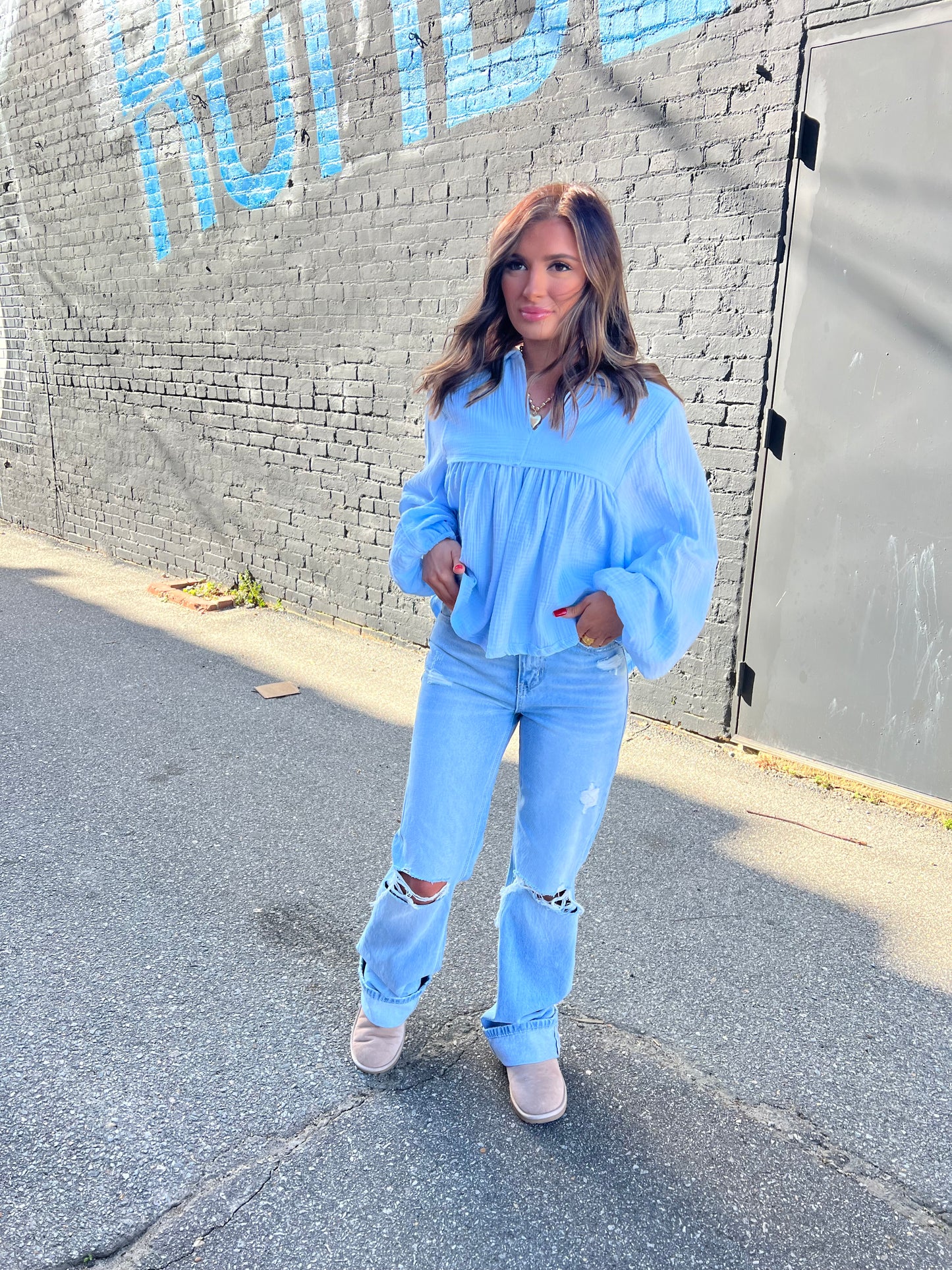 Baby Blue Flowy Top