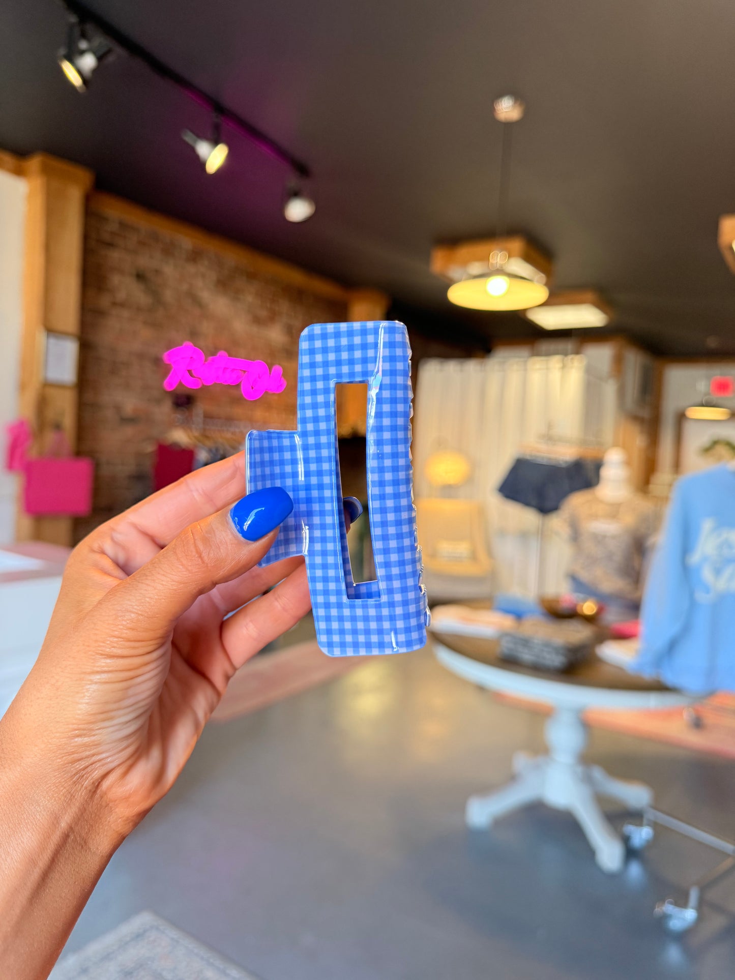 Blue Gingham Clawclip