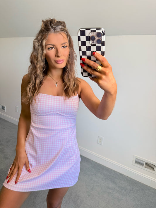 Pink Gingham Sweetheart Dress/Romper