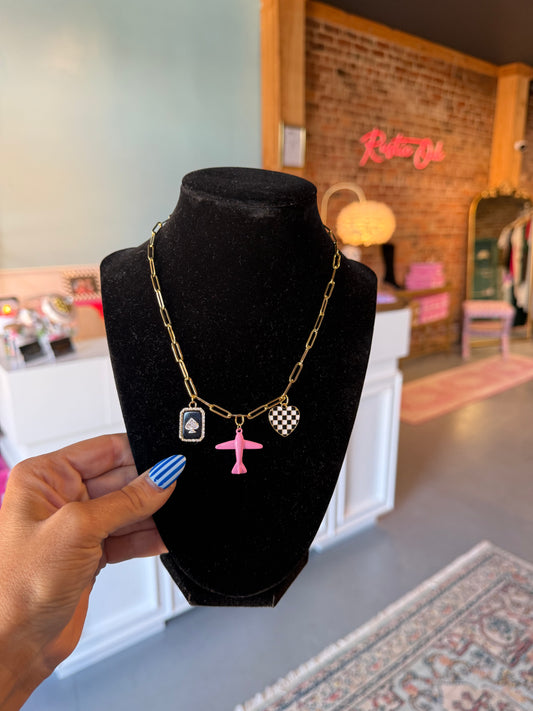 Pink Airplane Charm Necklace