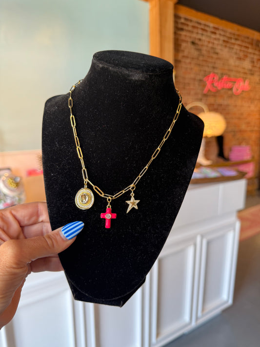 Pink Cross Charm Necklace