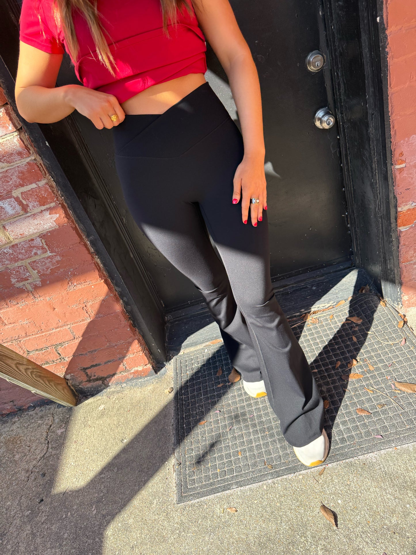 Black Crossover Flare Leggings