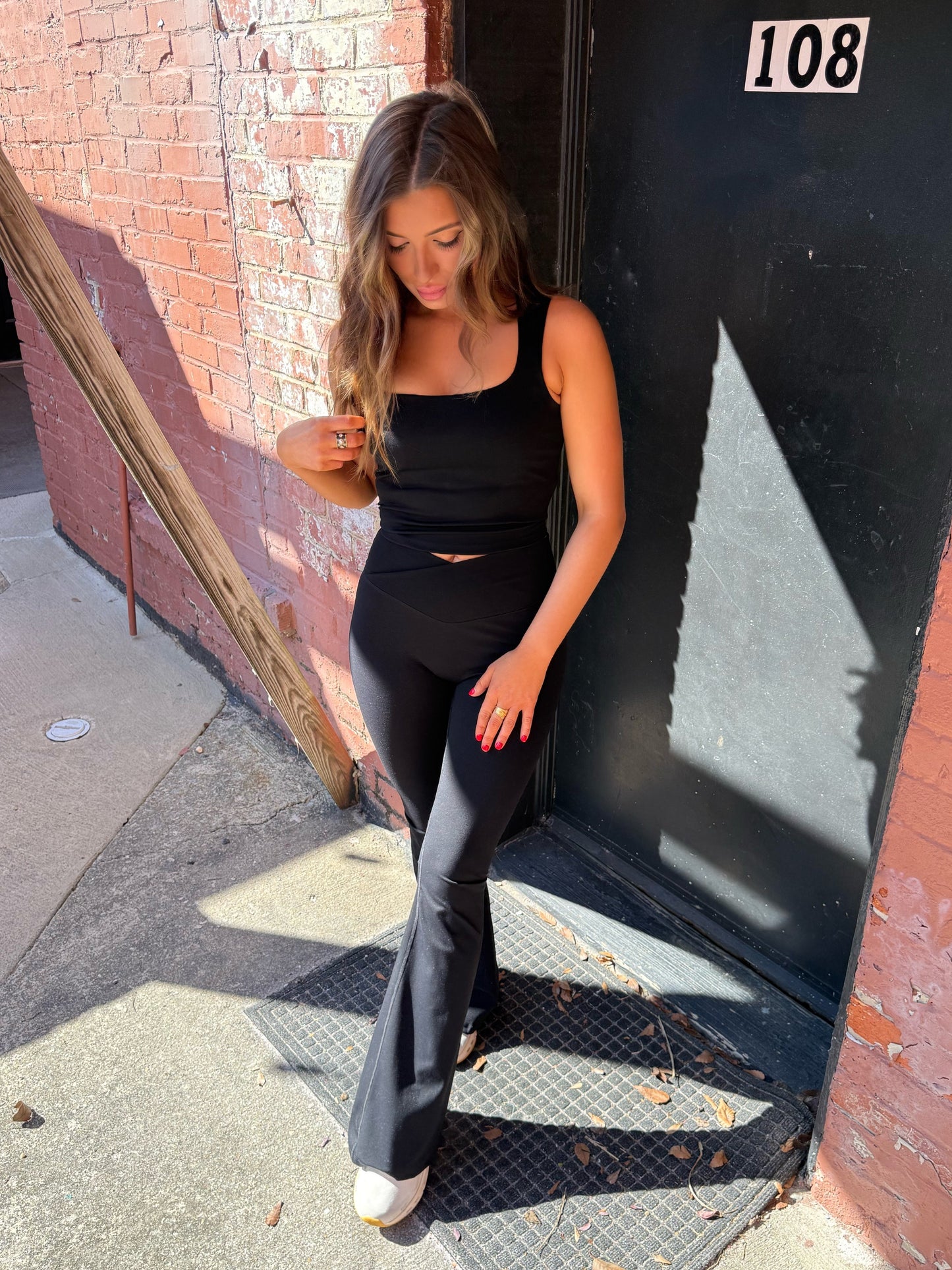Black Crossover Flare Leggings