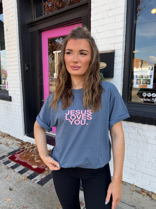 Jesus Loves You Navy/Pink Tee