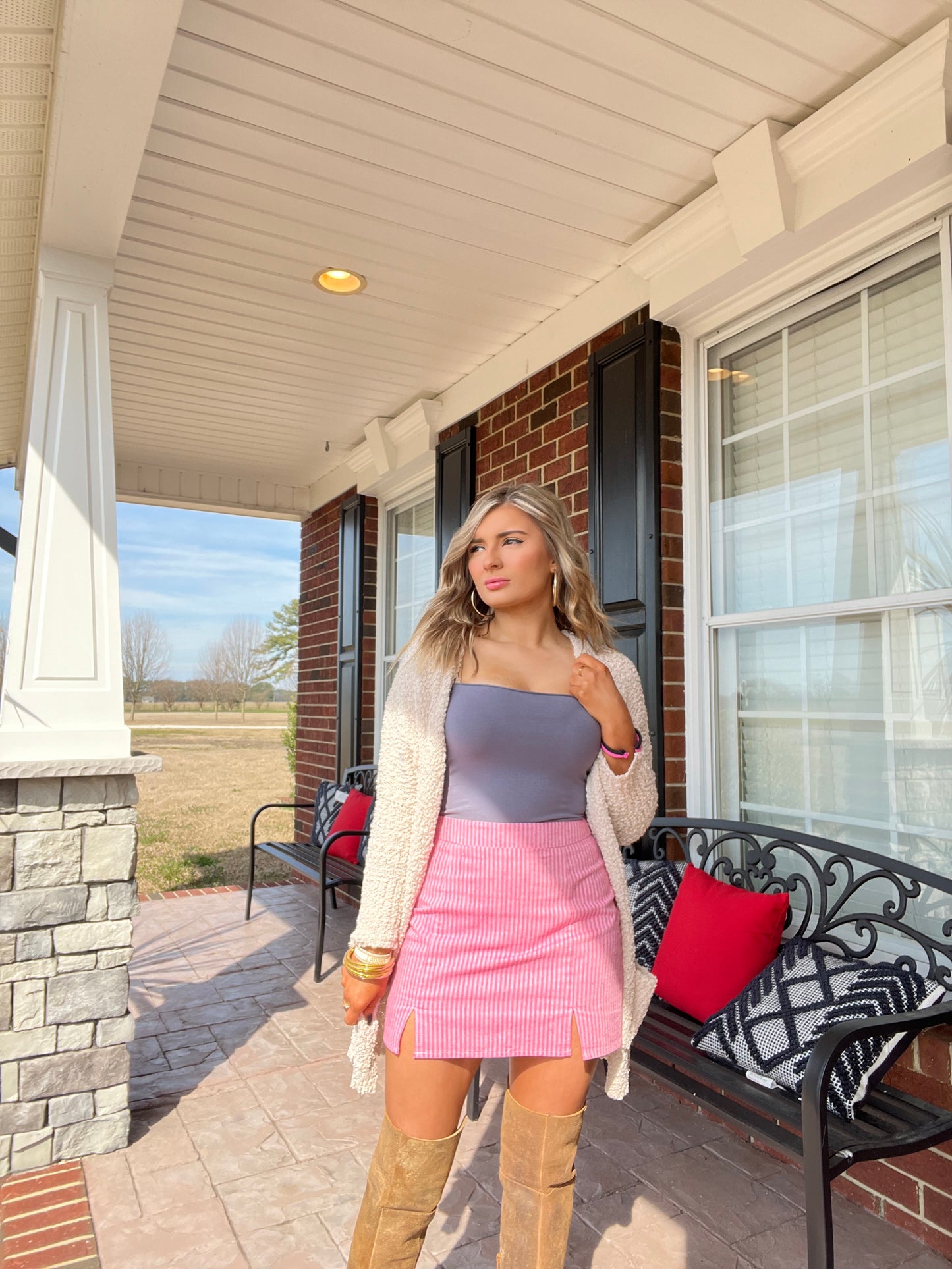 Pink Striped Mini Skirt